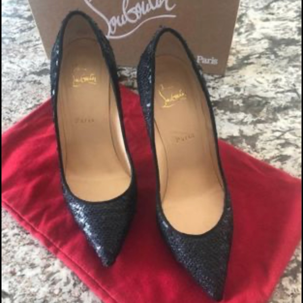 Authentic Christian Louboutin Black Sequin Heels - 38.5 - New Year Shoes!!